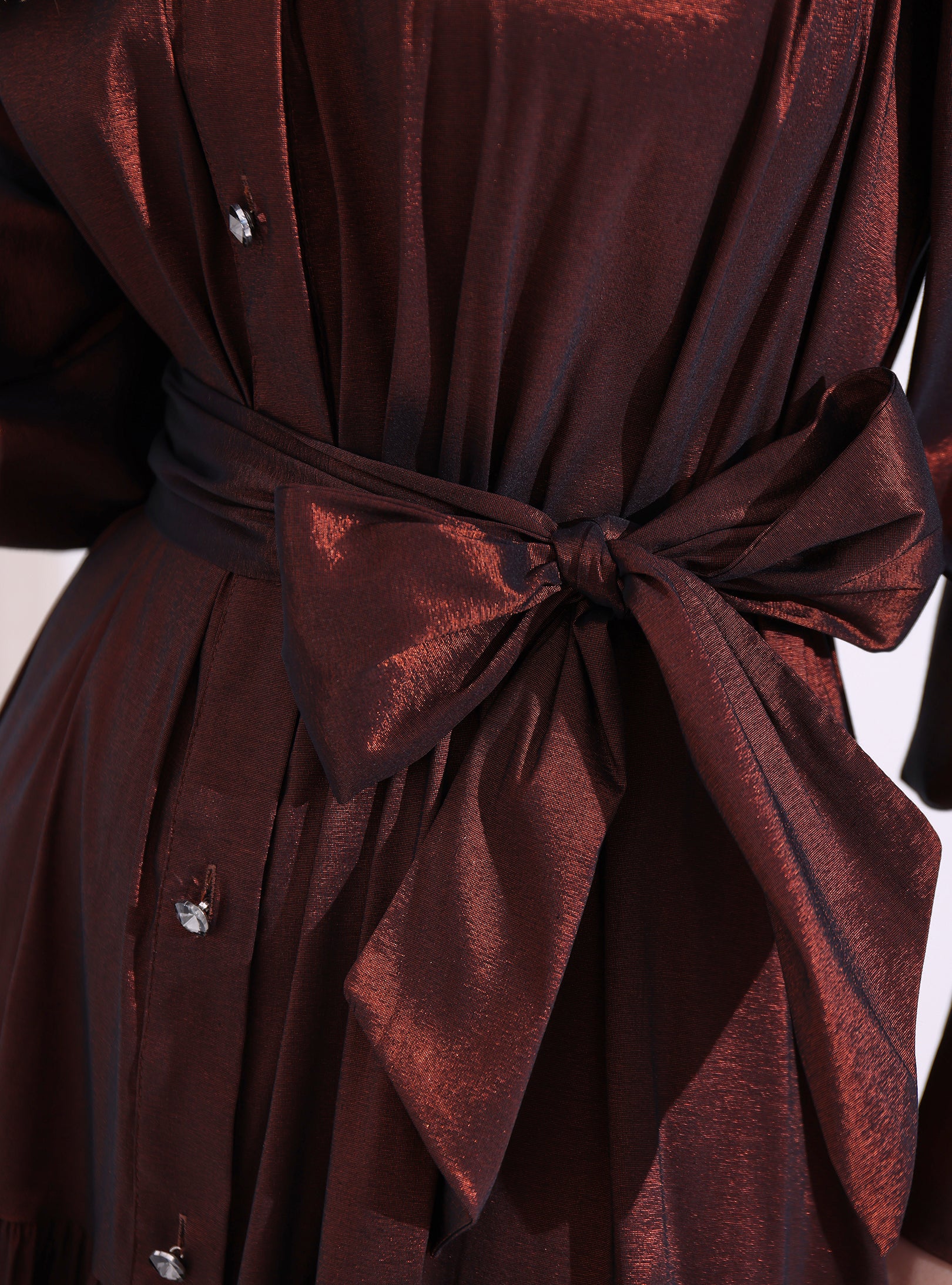 Bronze Metallic Taffeta Cristal Button Maxi Dress - Store WF