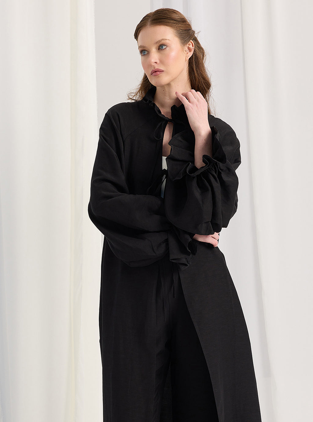 Black Balloon Sleeve Kimono Trousers Set - Store WF