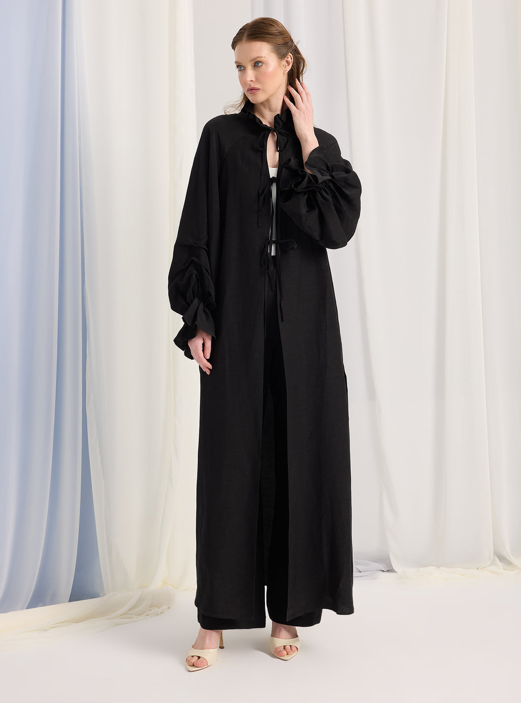 Black Balloon Sleeve Kimono Trousers Set - Store WF