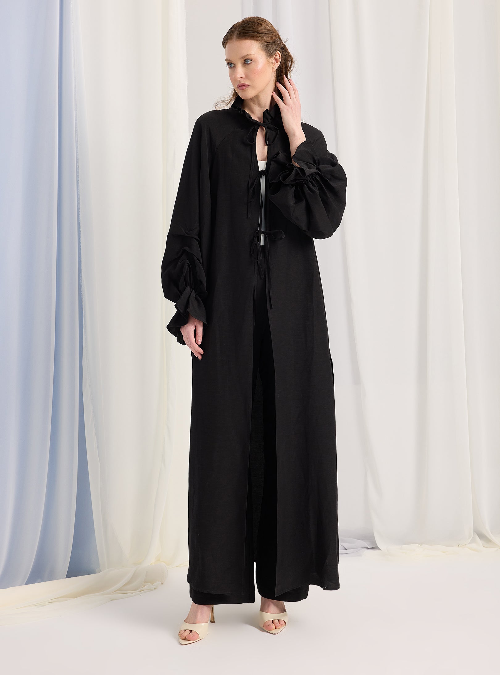 Black Balloon Sleeve Kimono Trousers Set - Store WF