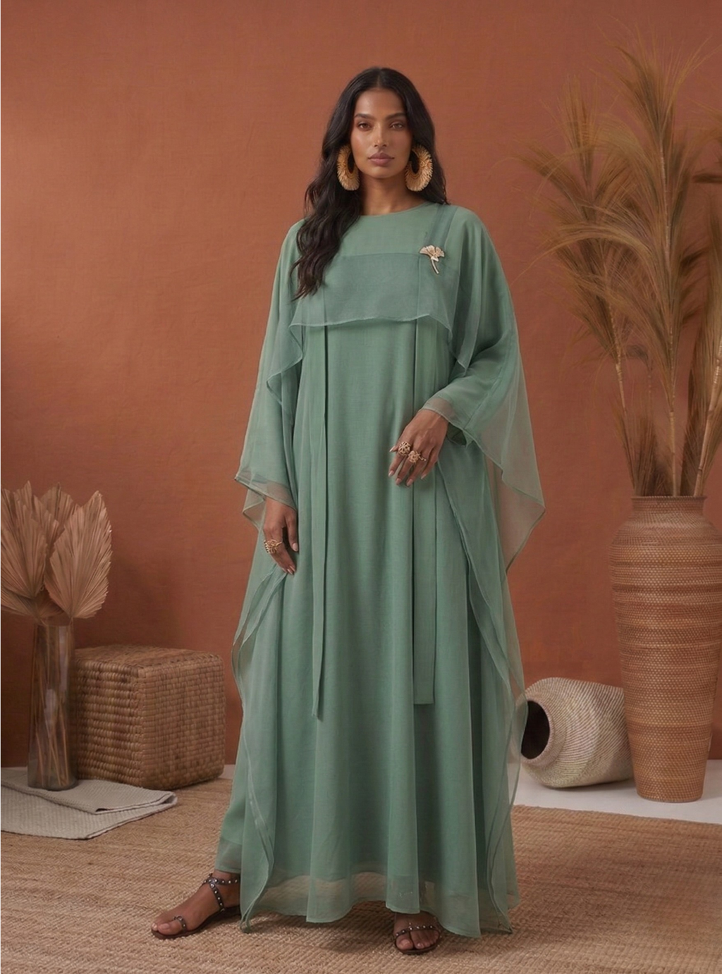 Mint Organza Double Layer Kaftan Dress - Store WF