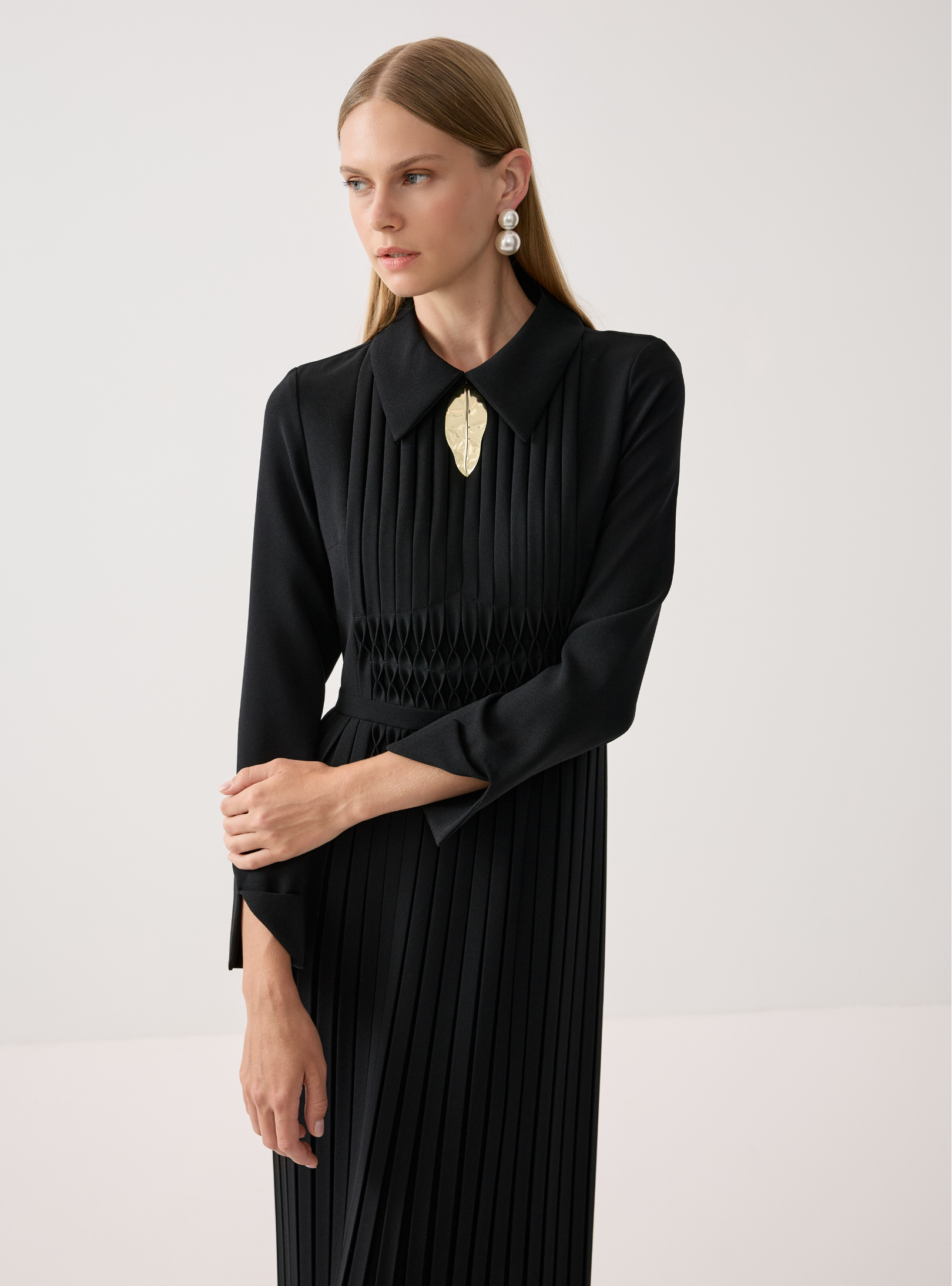 Black Smocked & Pleated Maxi Dress - Store WF