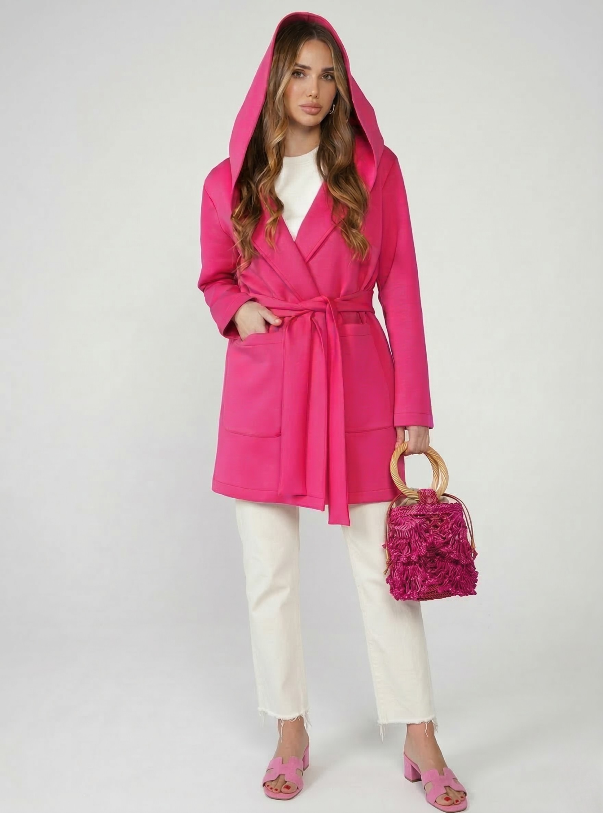 Pink Scuba Belted Jacket - Store WF