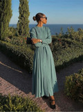 Gray Mint Contrast Top Stitch Maxi Dress - WF Atelier - Store WF