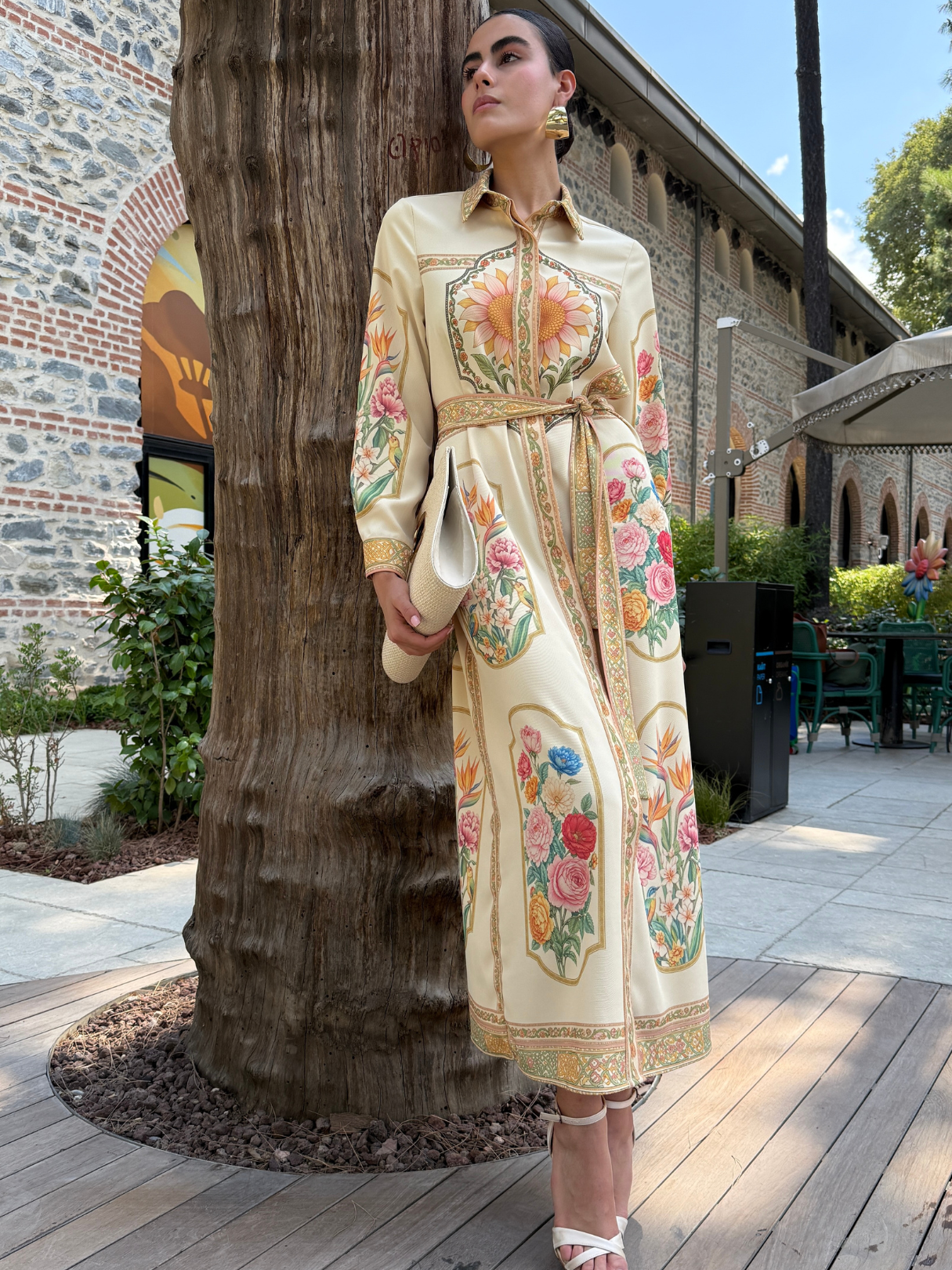Botanical Garden Printed Belted Maxi Dress