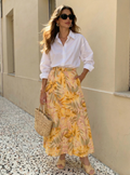 Yellow Printed Maxi Skirt with Pockets - WF Atelier - Store WF