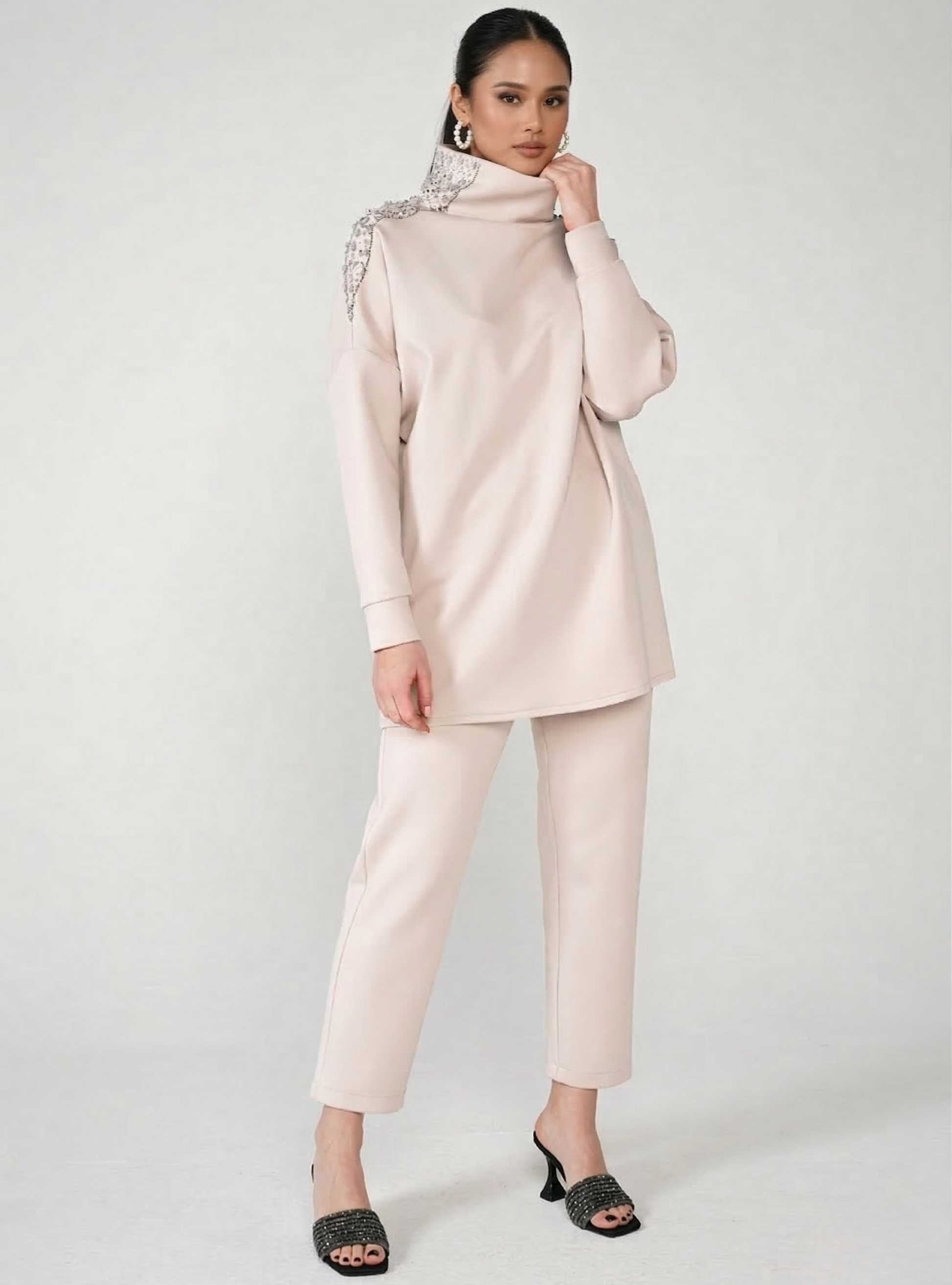 Beige High Neck Scuba Tracksuit Set - Store WF