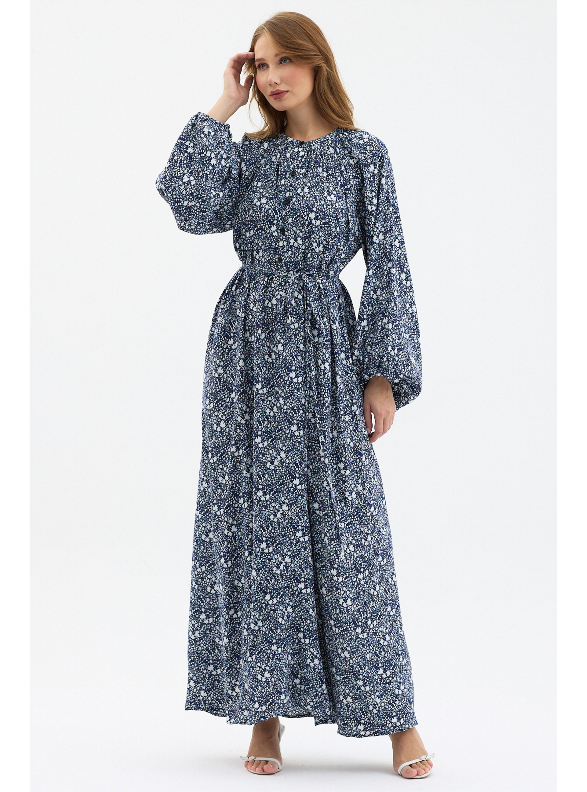 Geometric Print Belted Maxi Dress - Store WF