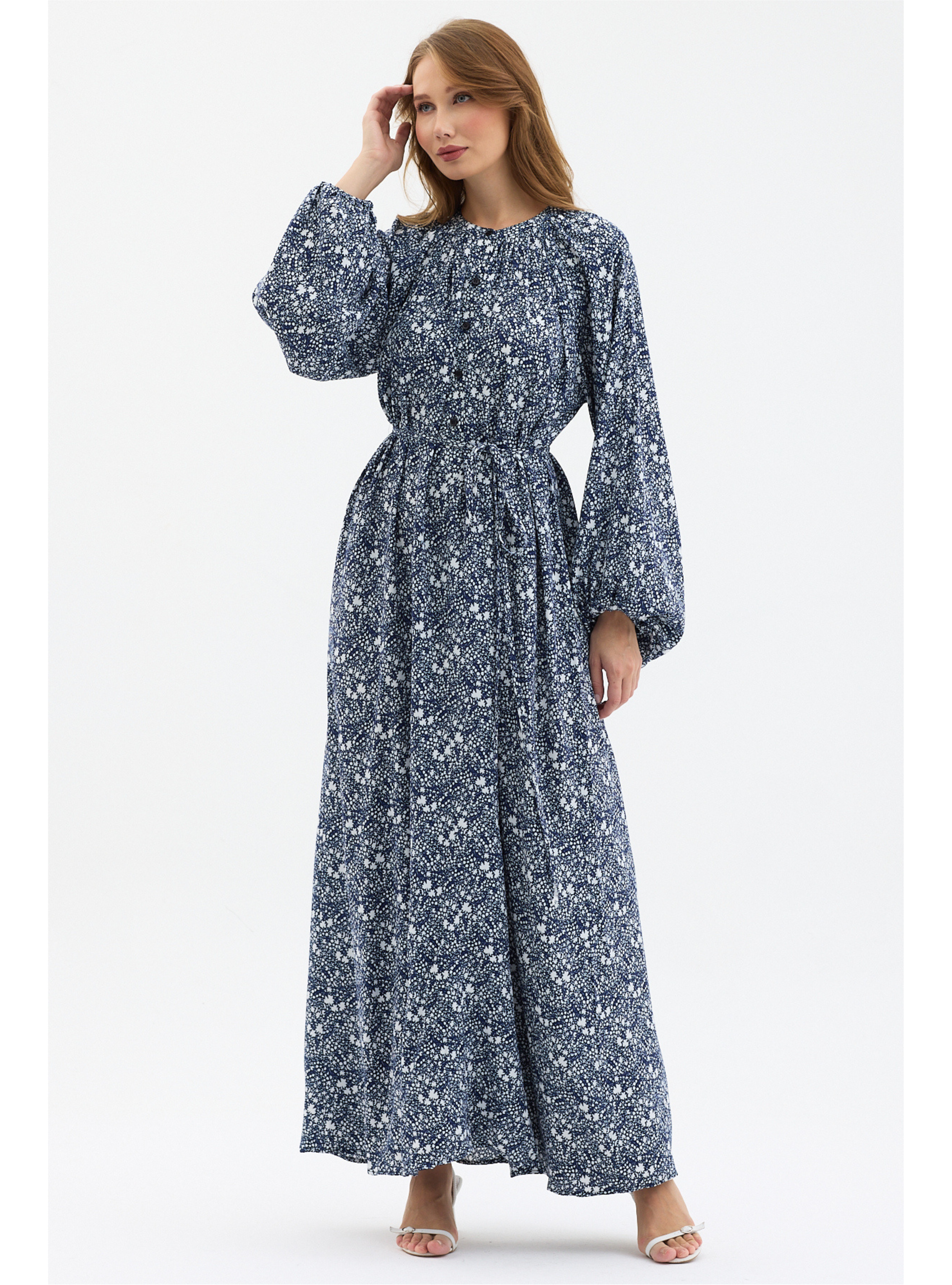 Geometric Print Belted Maxi Dress - Store WF