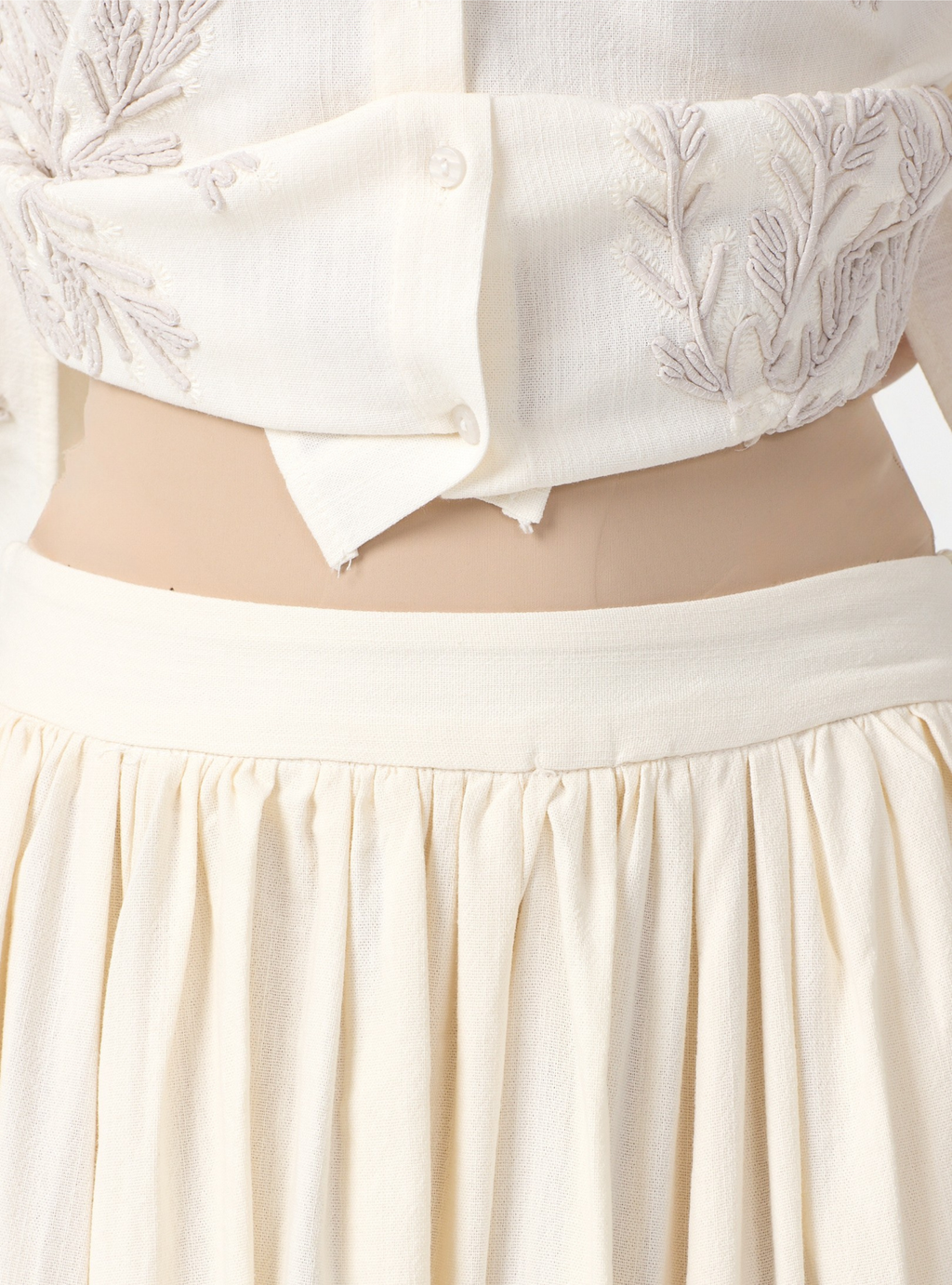 Ivory Embroidered Cotton Shirt & Skirt Set - Store WF