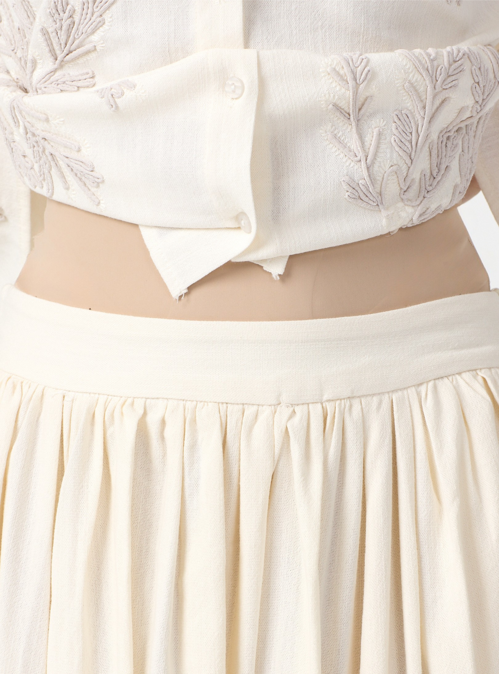 Ivory Embroidered Cotton Shirt & Skirt Set