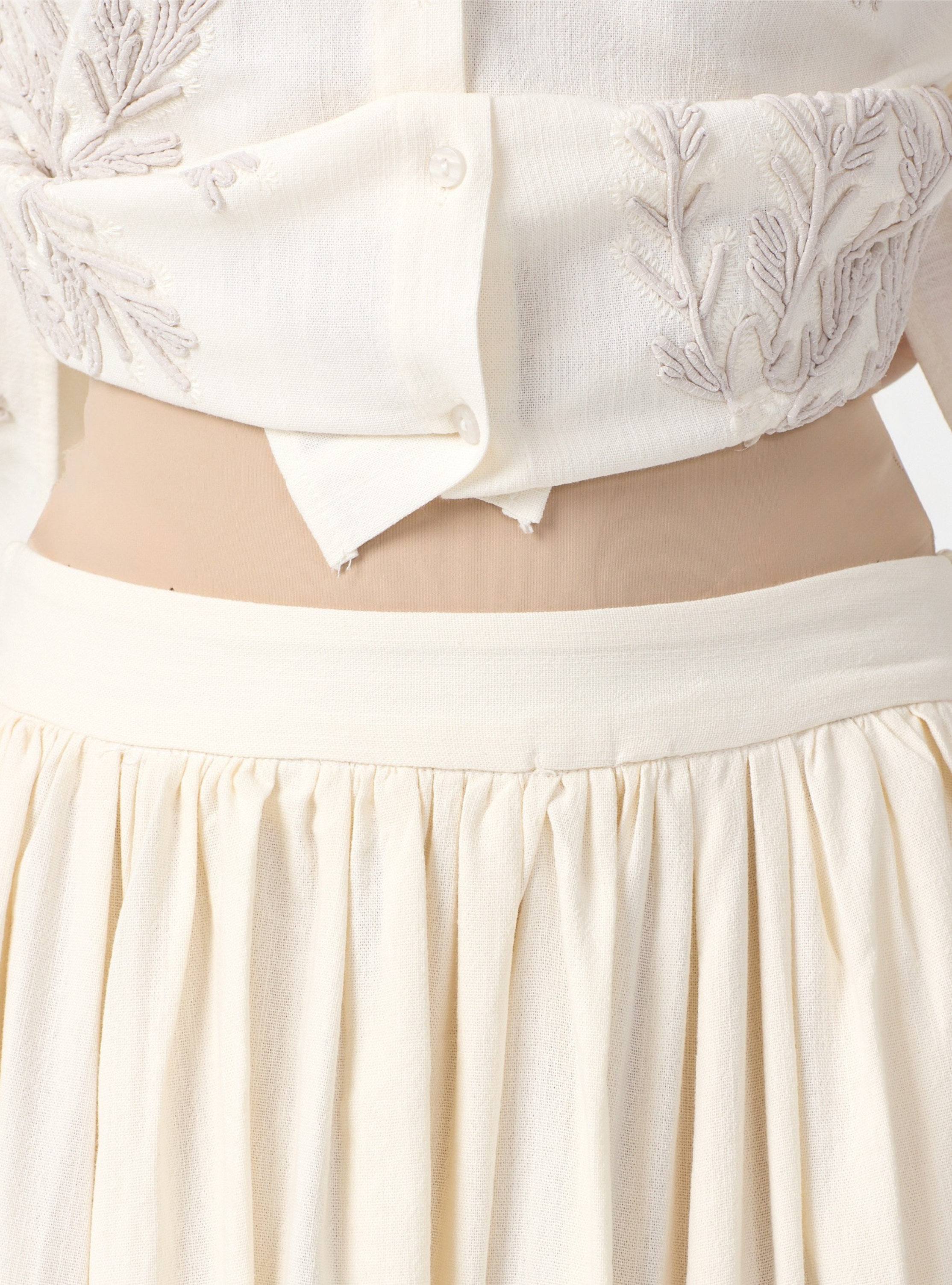 Ivory Embroidered Cotton Shirt & Skirt Set - Store WF