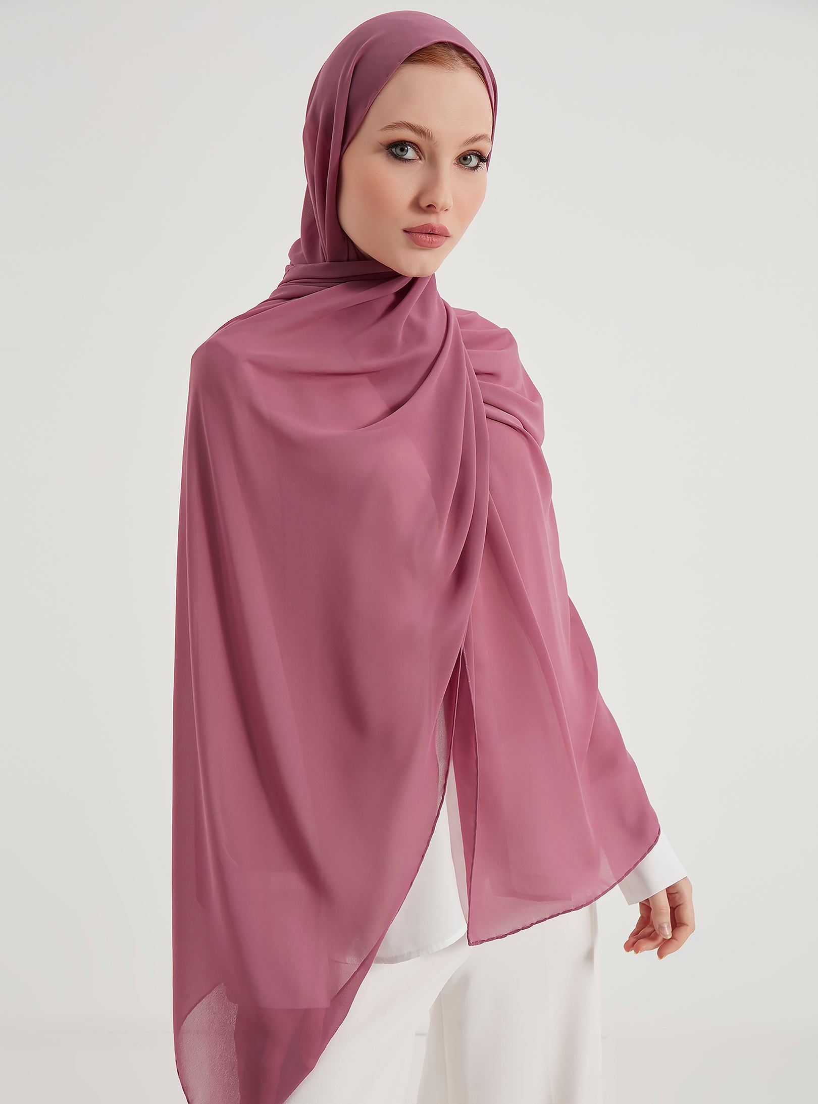 Chine Pink Hand Stitching Chiffon Hijab